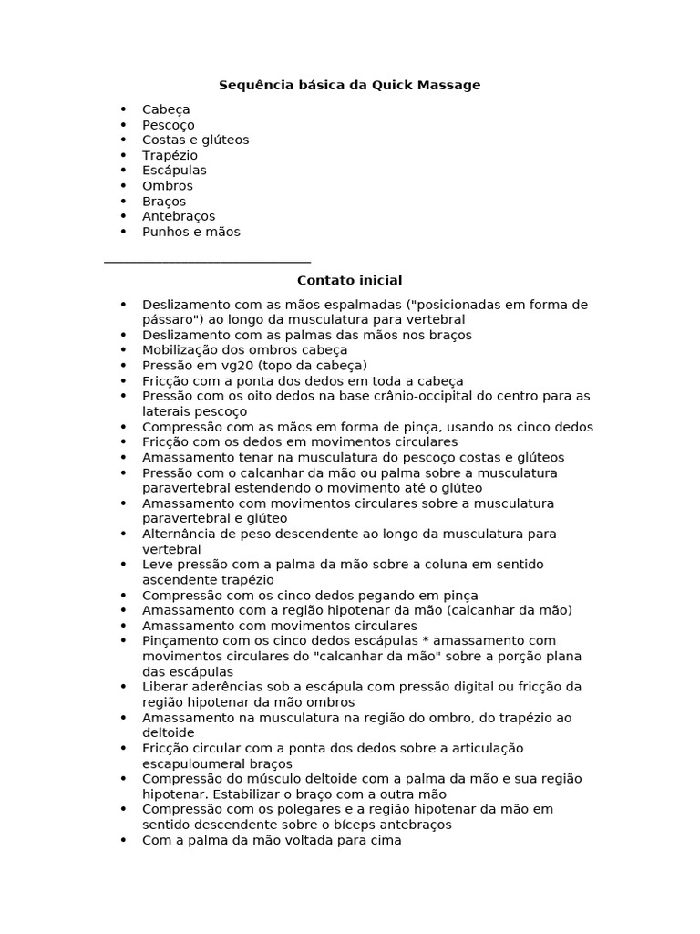 Sequência Básica Da Quick Massage | PDF | Anatomia humana | Membros ...