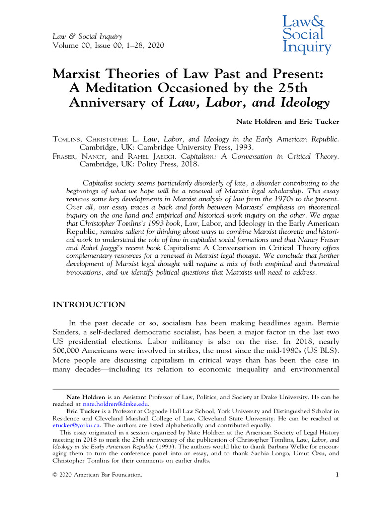 Reviving Marxist Legal Theory Today | PDF | Marxism | Capitalism