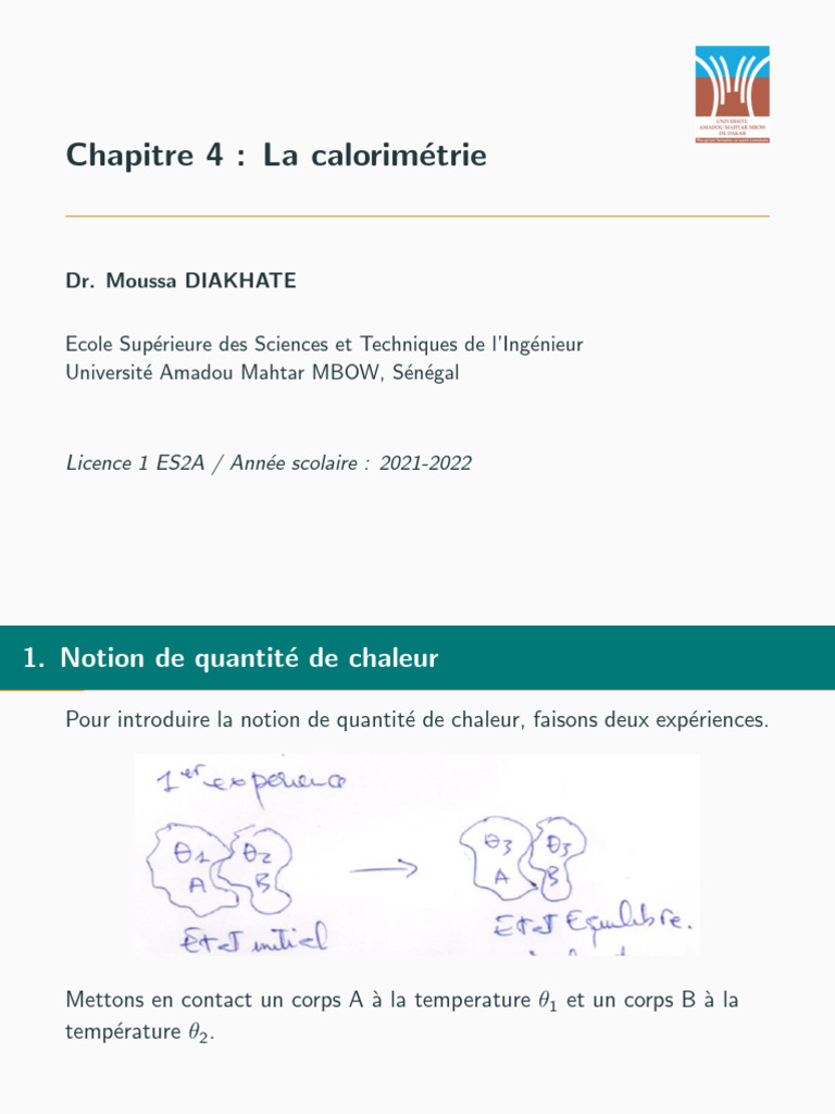 Évaluation de la chaleur en calorimétrie | PDF | Capacité thermique ...