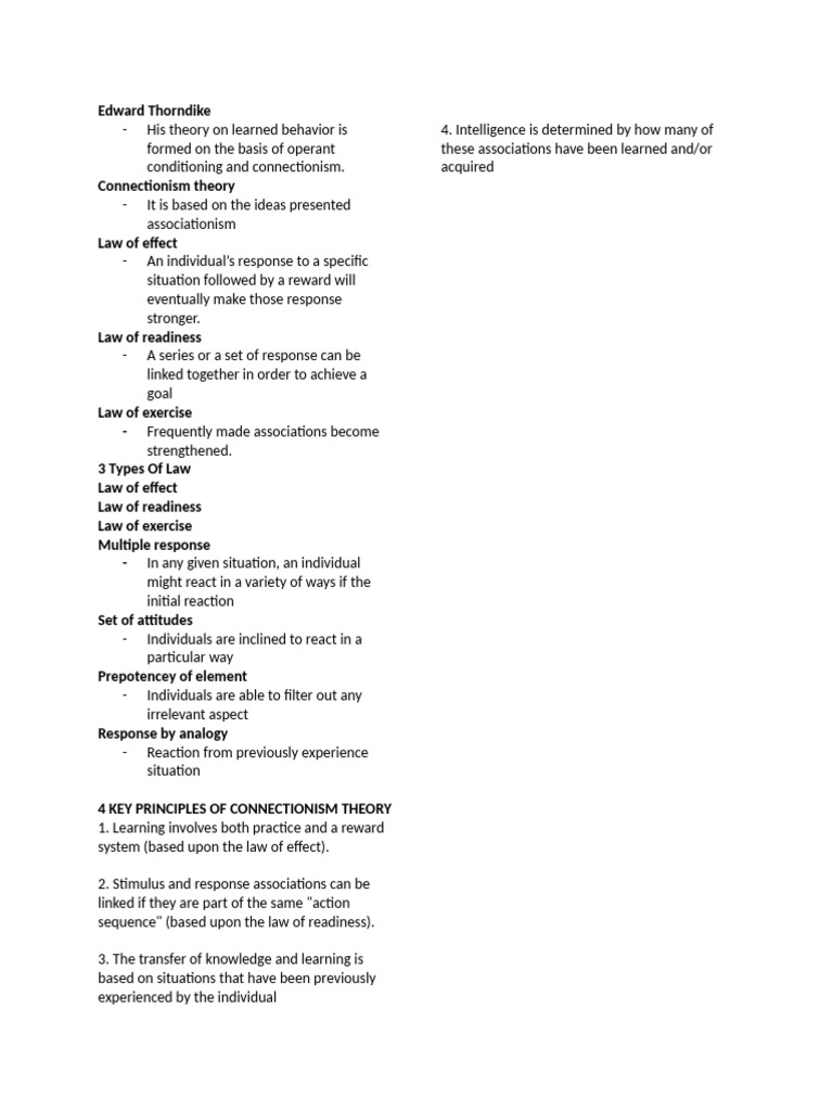Thorndike's Connectionism Theory Explained | PDF