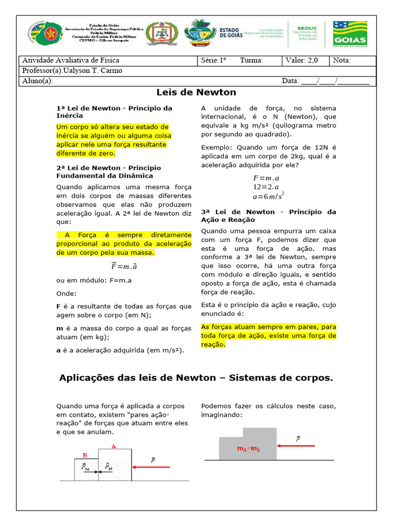 Leis de Newton em Dinâmica | PDF | Leis do Movimento de Newton | Força