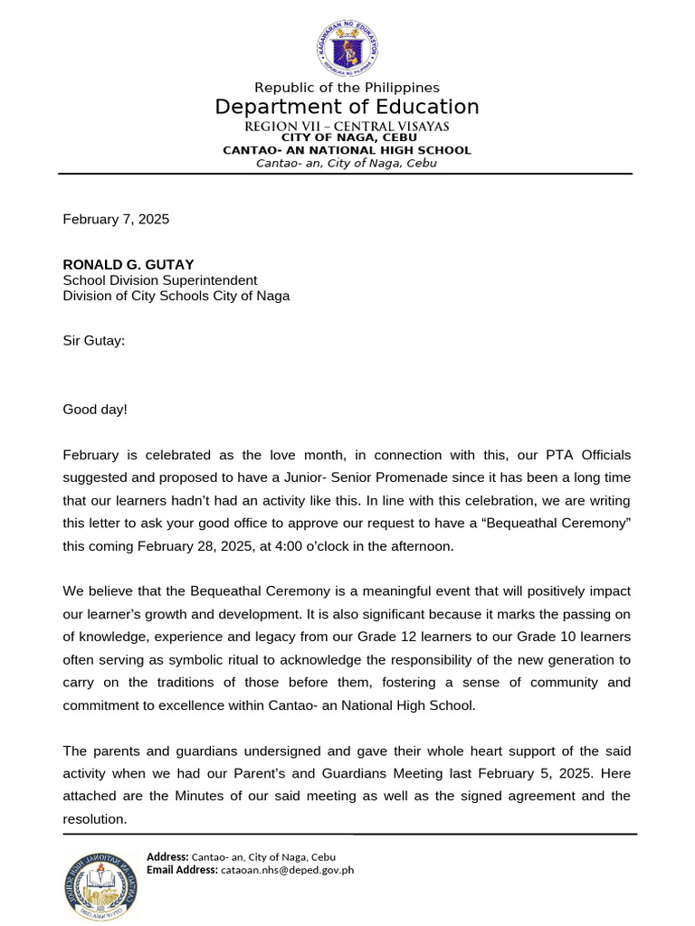 Bequeathal Ceremony Proposal 2025 | PDF