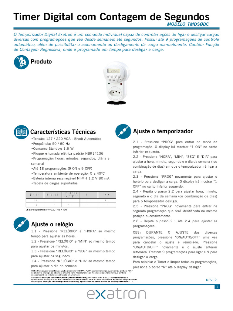 Manual do Timer Digital Exatron | PDF | Tempo | Cronômetro