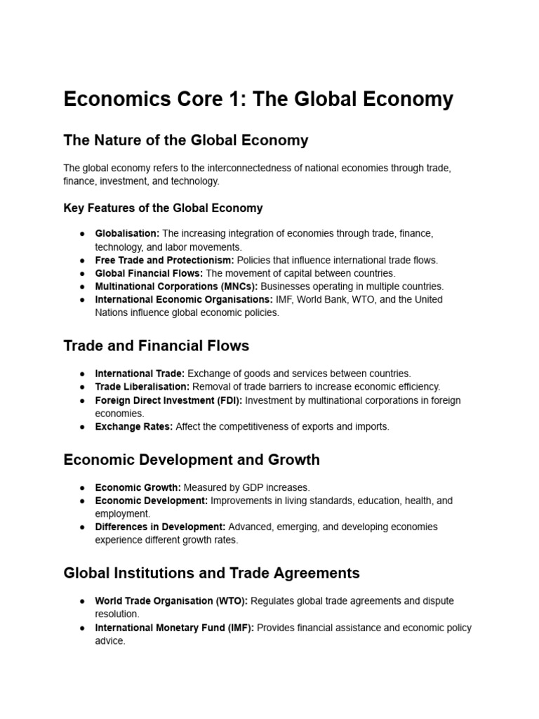 Economics Yr 12 Core 1 Notes HSC | PDF | Globalization | International ...