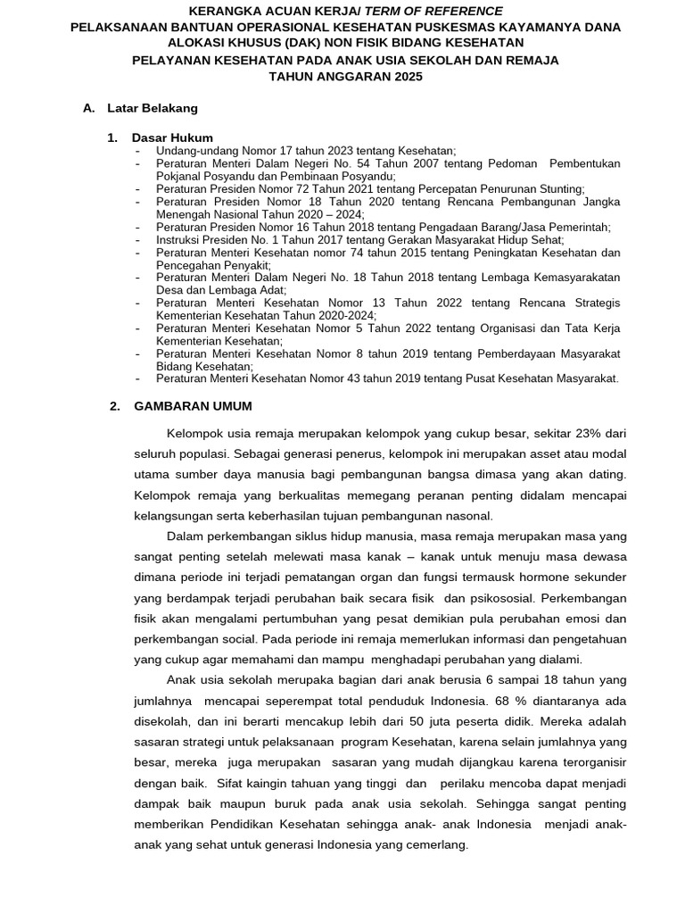 5. TOR SH anak sekolah_remaja | PDF