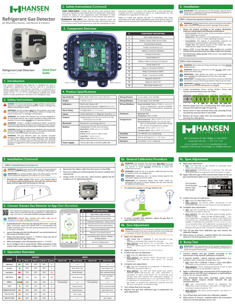 Refrigerant Gas Detector Setup Guide | PDF | Calibration | Relay