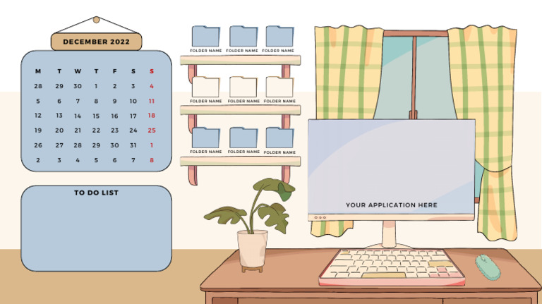 Champagne Blue Pastel PC Setup Comic Style Organizer Desktop Wallpaper ...