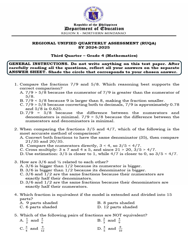 Grade 4 Mathematics RUQA Q3 Exam | PDF | Mathematics | Arithmetic