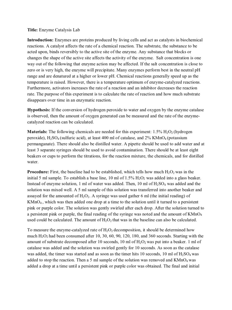 AP Lab 2 Enzyme Catalysis Lab PDF Enzyme Catalysis
