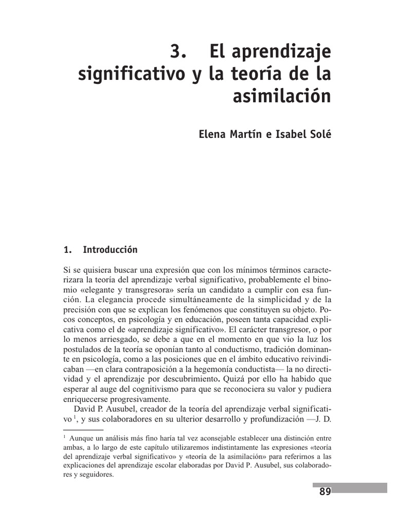 Teoría del Aprendizaje Significativo | PDF | Aprendizaje | Ciencia ...