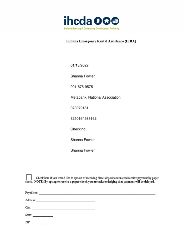 Indiana Emergency Rental Assistance Form | PDF
