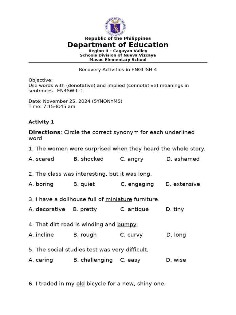 Understanding Synonyms and Prefixes | PDF