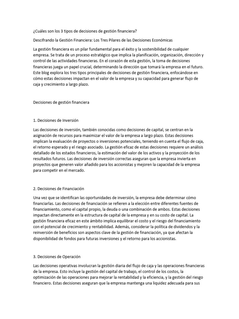 Tipos de Decisiones en Gestión Financiera | PDF | Business | Inversiones