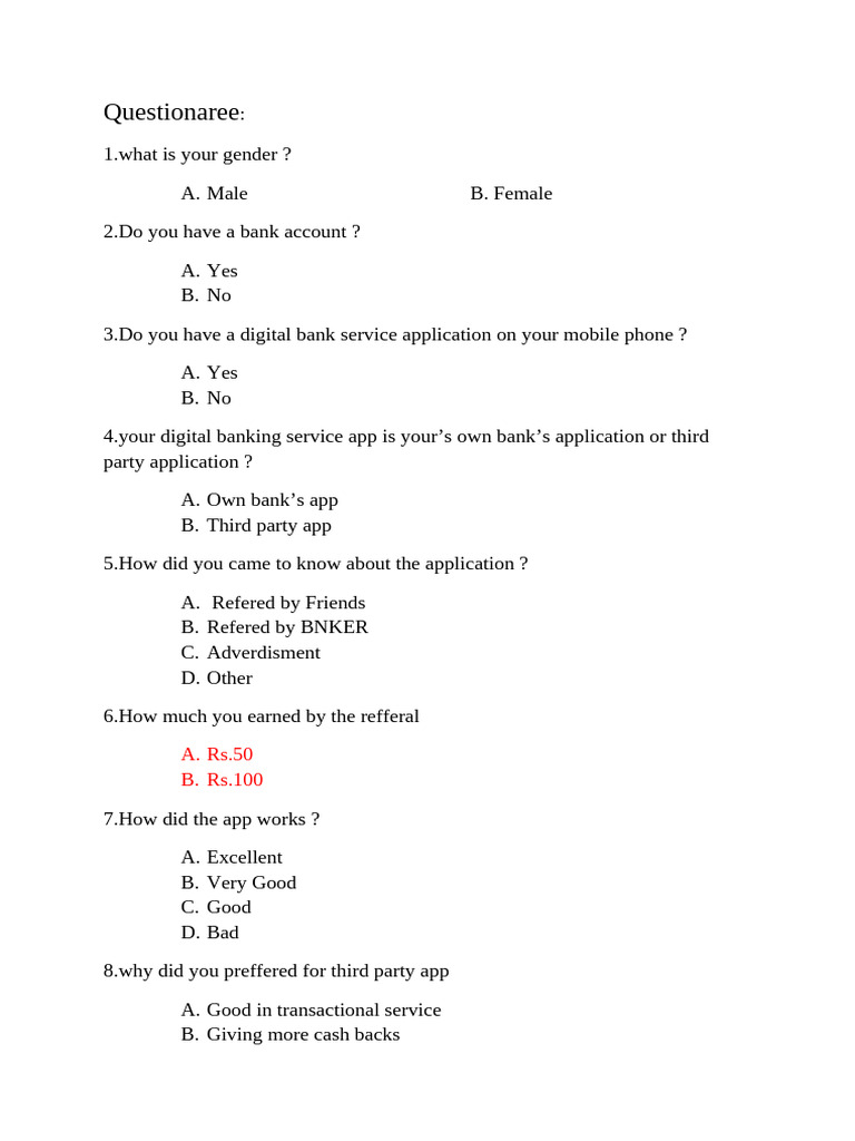 Digital Banking Questionnaire Insights | PDF