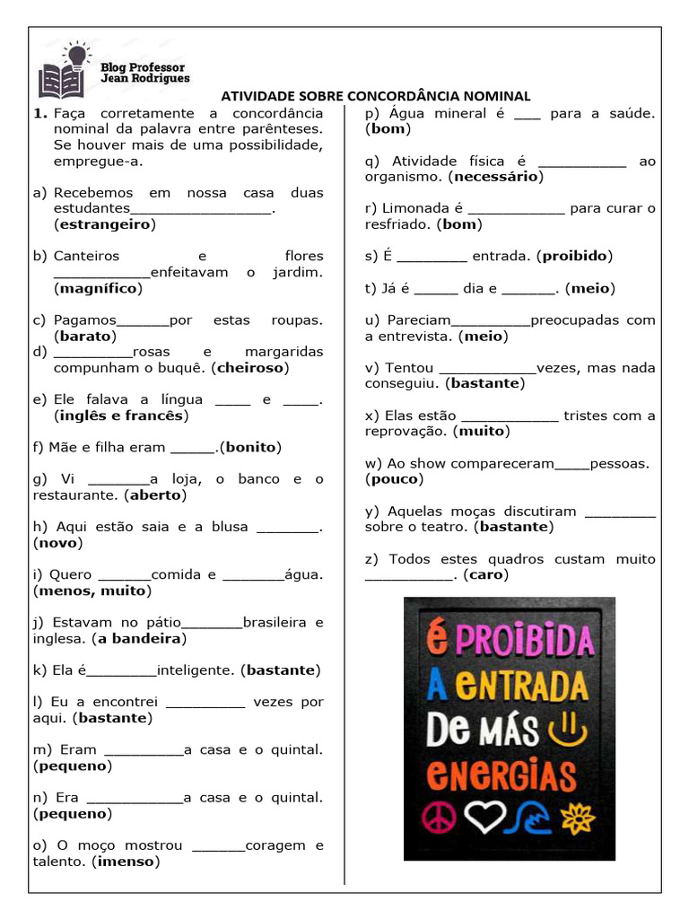Exercícios de Concordância Nominal | PDF | Adjetivo | Plural