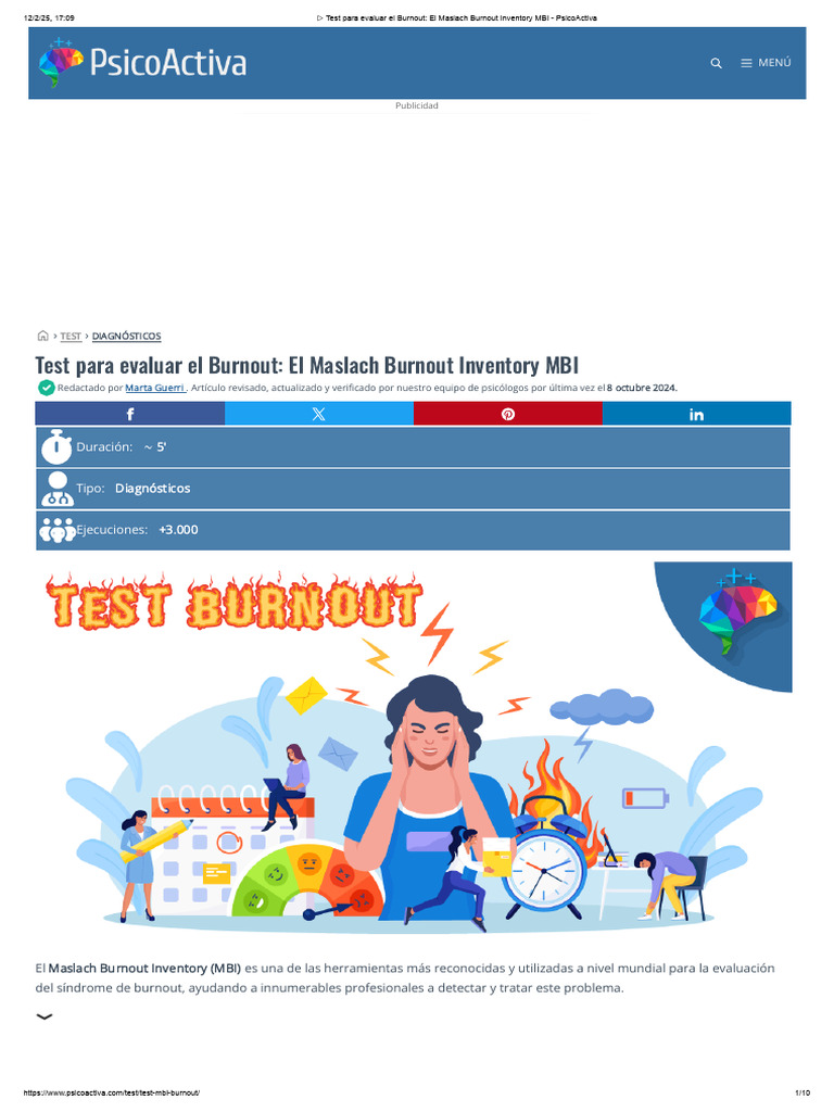 Evaluación del Burnout: Test MBI | PDF | Burnout ocupacional | Sicología