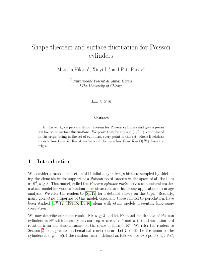 Shape Theorem and Surface Fluctuation For Poisson Cylinders: Marcelo ...