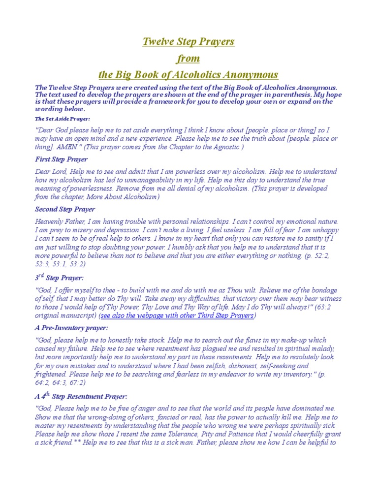 12 Step Prayers | PDF | Prayer | Religious Belief And Doctrine for A A Big Book Pdf Free Download Printable