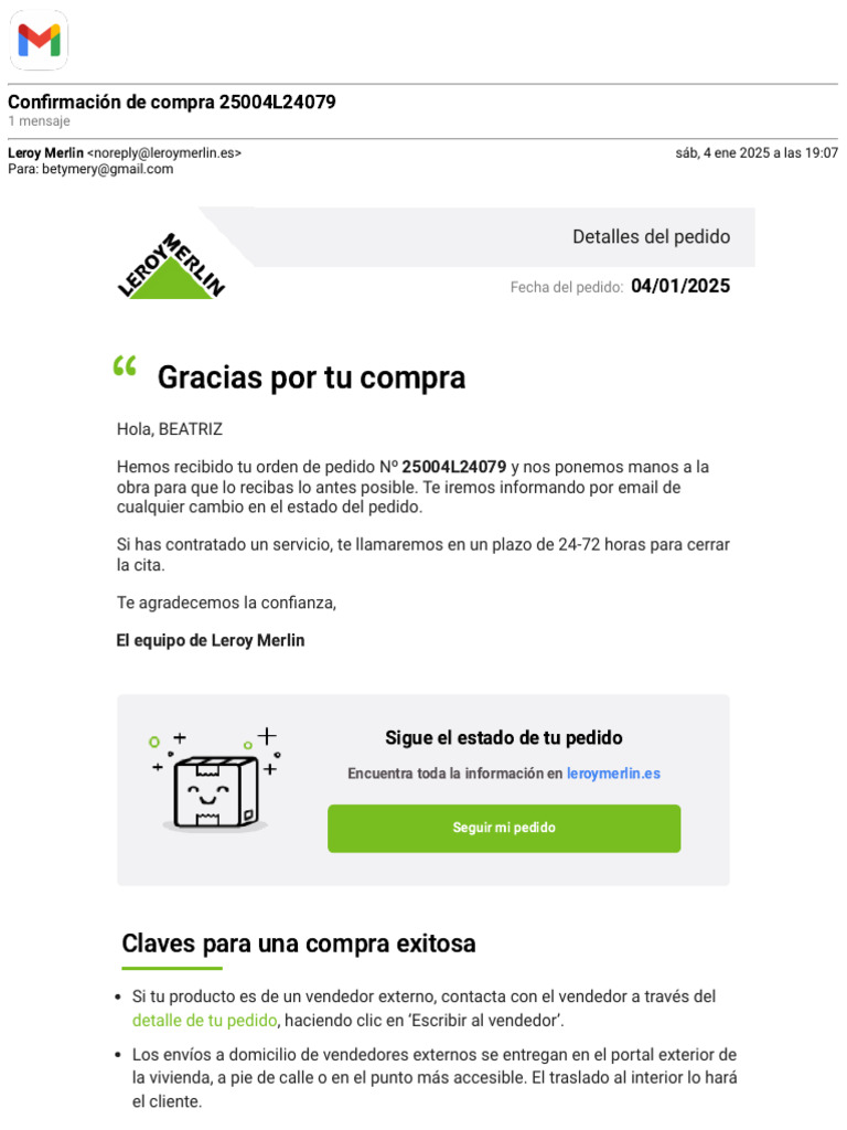 Seguimiento de Pedido Leroy Merlin | PDF | Ventas