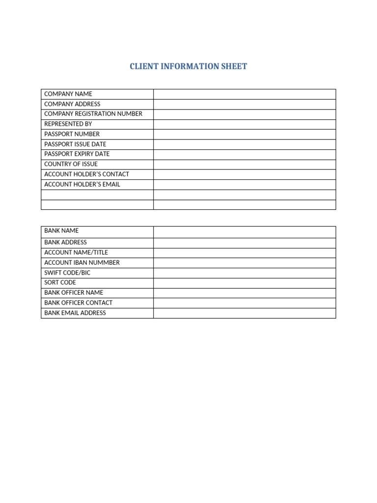 Client Information Sheet Template | PDF