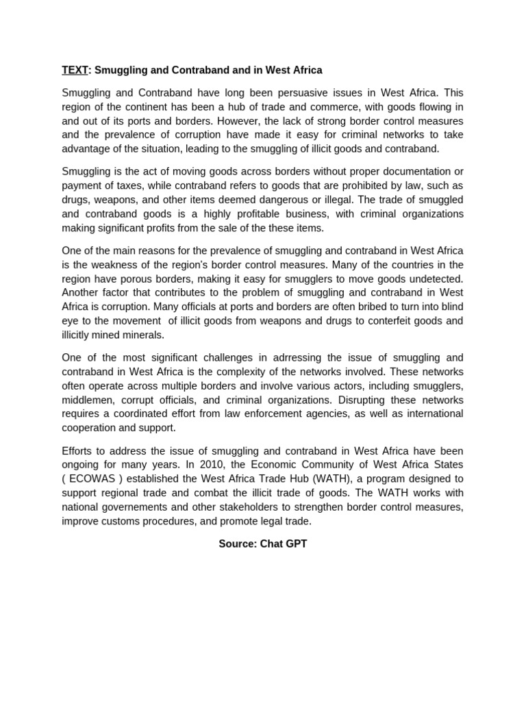Smuggling Issues in West Africa | PDF