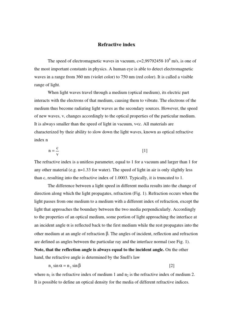 Refractive Index PDF Refractive Index Refraction