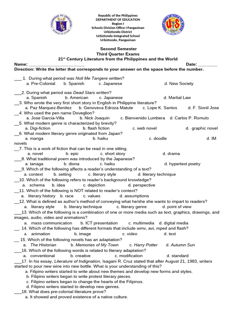 Third Periodical Exams Second Semester 2023 2024 | PDF | Knowledge | Genre