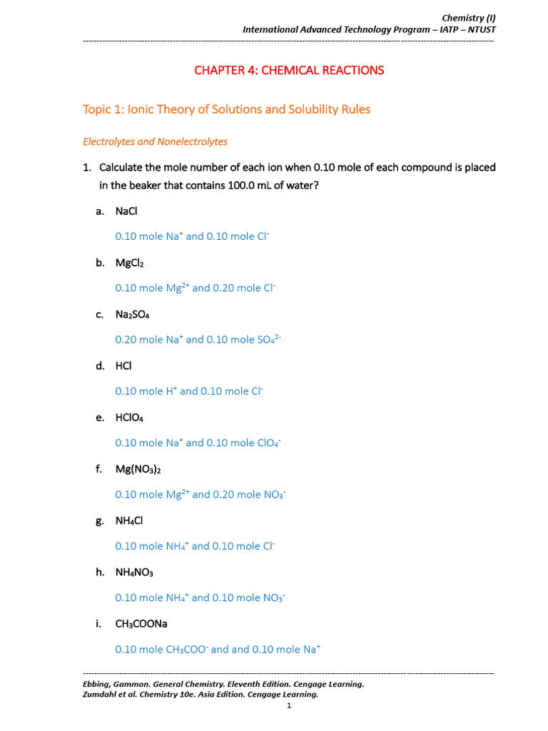 Ex. - C4 - Chemical Reactions - Solution | PDF | Chloride | Ammonium
