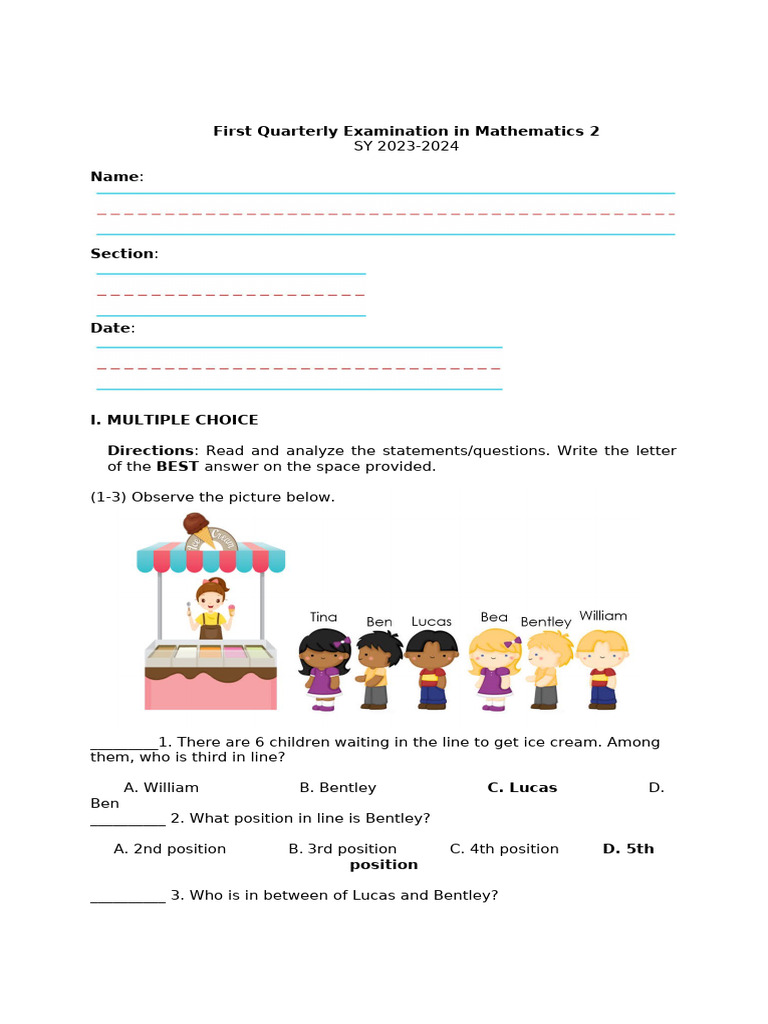 Math 2 Quarterly Exam: SY 2023-2024 | PDF | Currency