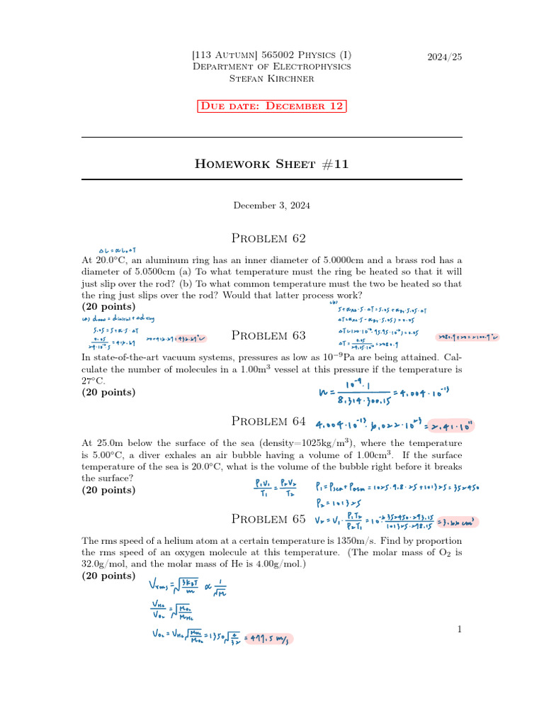 Physics Homework Problems 2024/25 | PDF | Classical Mechanics ...