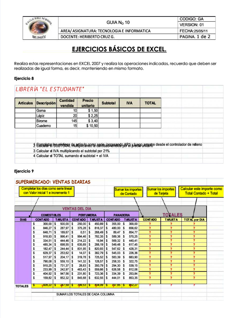 Ejercicios Básicos de Excel 2007 | PDF | Ingeniería de software ...