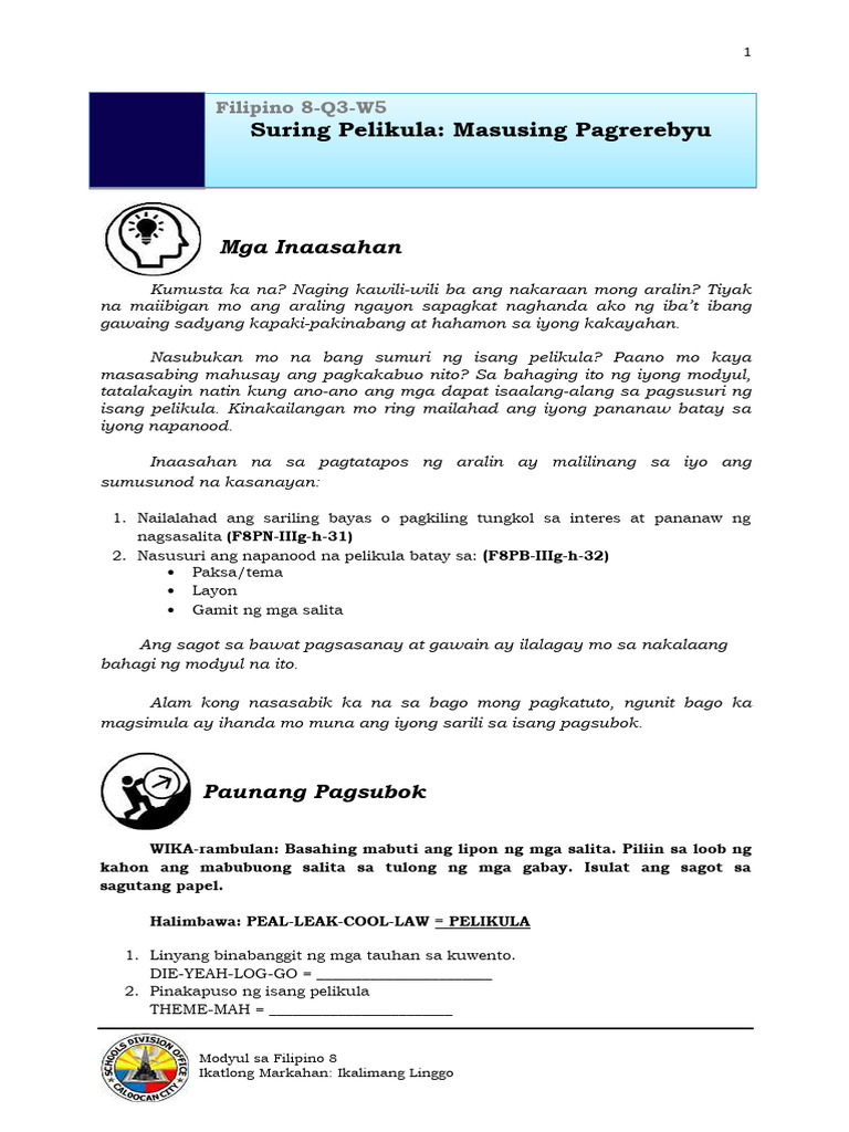 Filipino 8 Q3 Week 5 Suring Pelikula | PDF