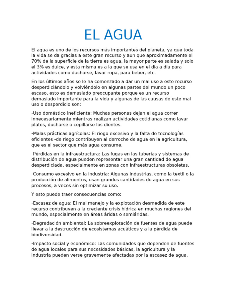 Importancia y Crisis del Agua Dulce | PDF