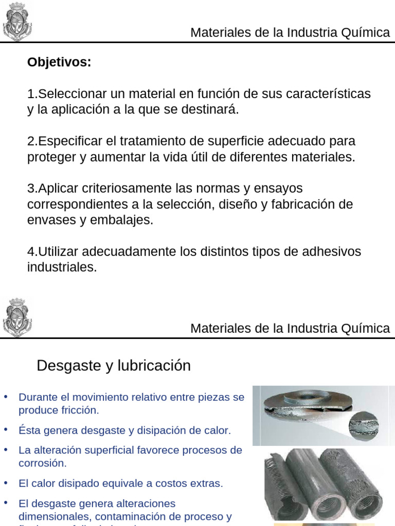 Desgaste y Lubricación en Química | PDF | Fricción | Lubricante