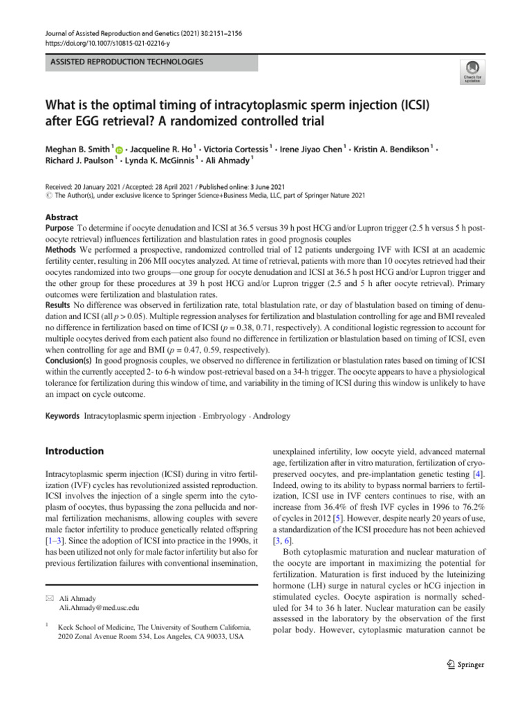Optimal ICSI Timing Post-Egg Retrieval | PDF | In Vitro Fertilisation ...