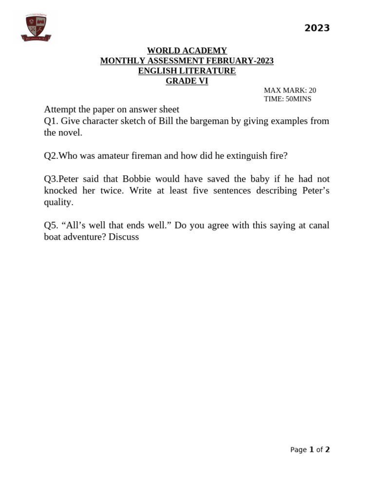 March test grade 6 pdf
