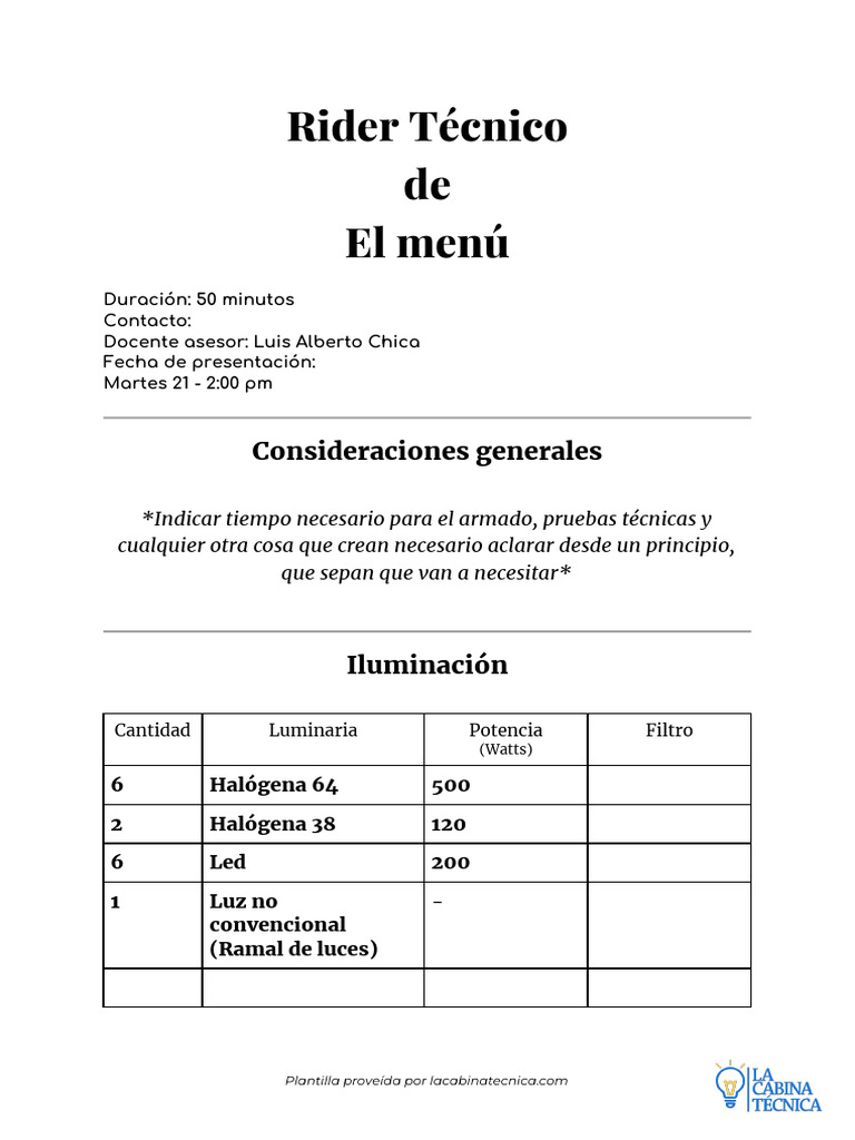Rider Técnico para Evento Escénico | PDF | Moda | Ropa