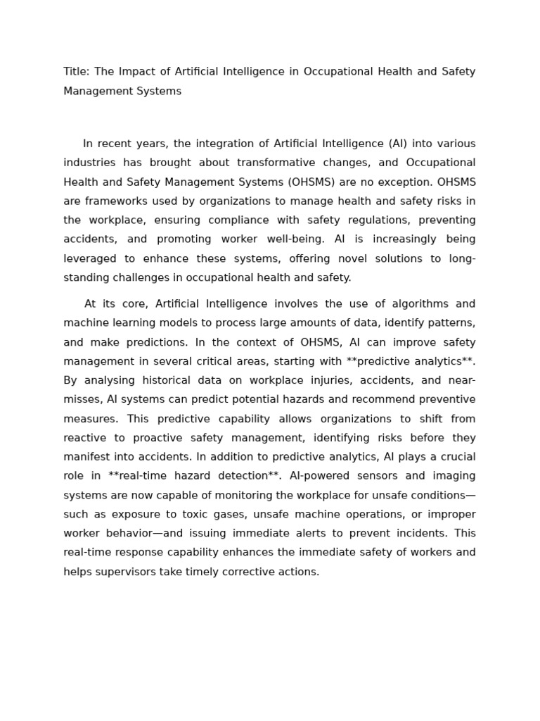 AI in Occupational Health & Safety | PDF | Artificial Intelligence ...