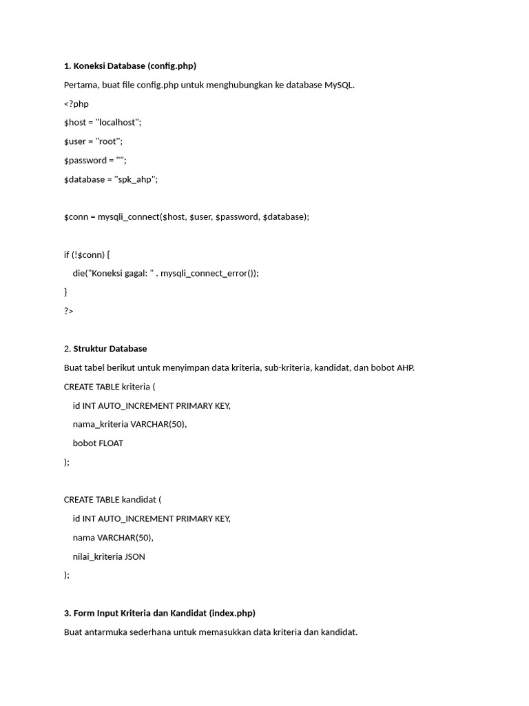 CODINGAN PHP METODE AHP | PDF
