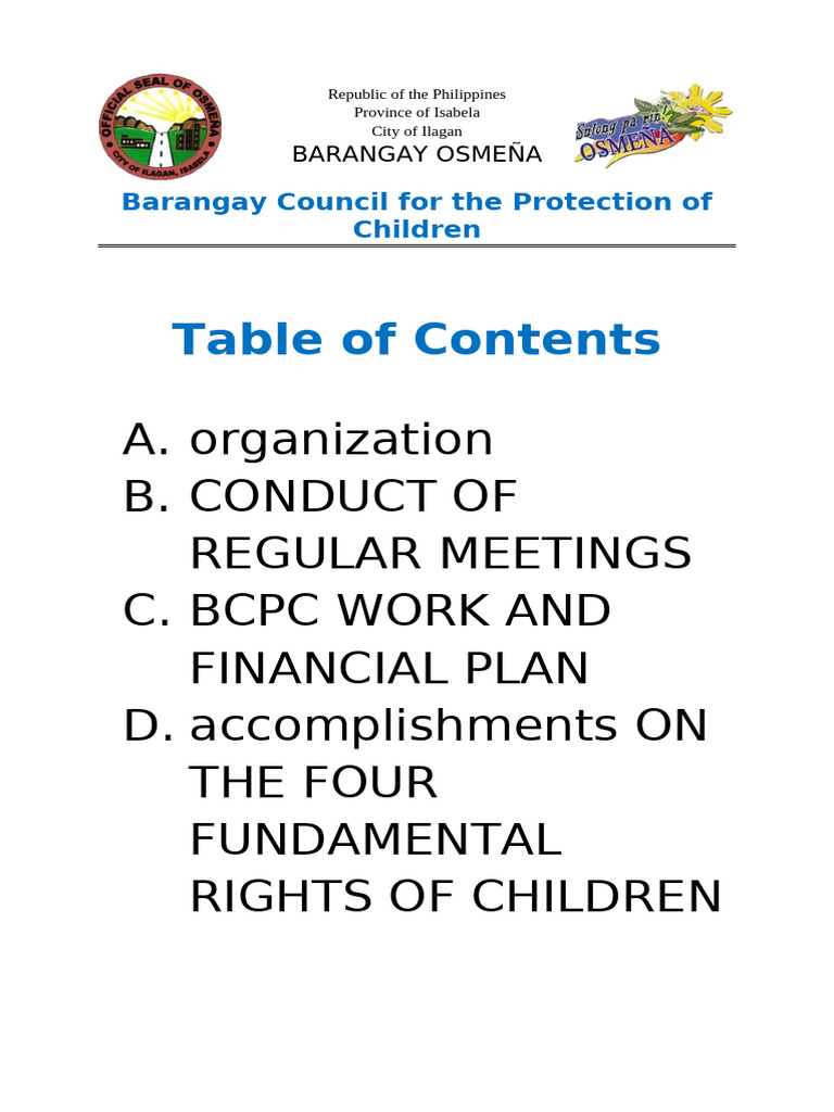 Barangay Osmeña Child Protection Plan | PDF