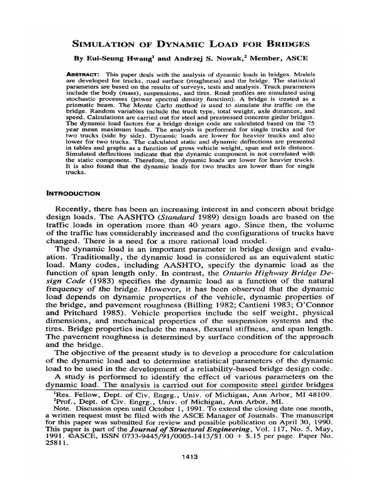 Hwang Nowak 1991 Simulation of Dynamic Load For Bridges | PDF | Bridge ...
