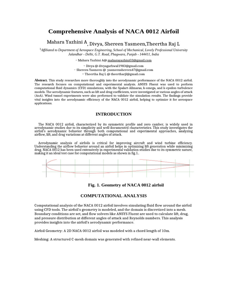 NACA 0012 Airfoil Aerodynamic Study | PDF | Airfoil | Lift (Force)