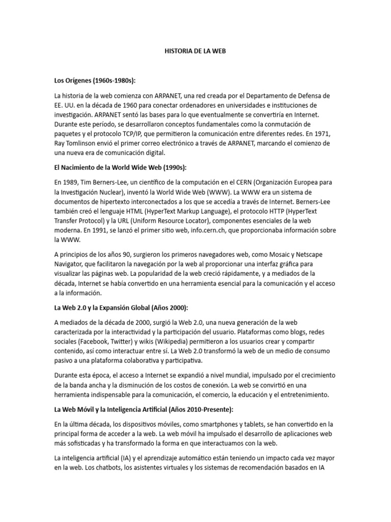 Evolución de la Historia de la Web | PDF | Red mundial | Internet y web