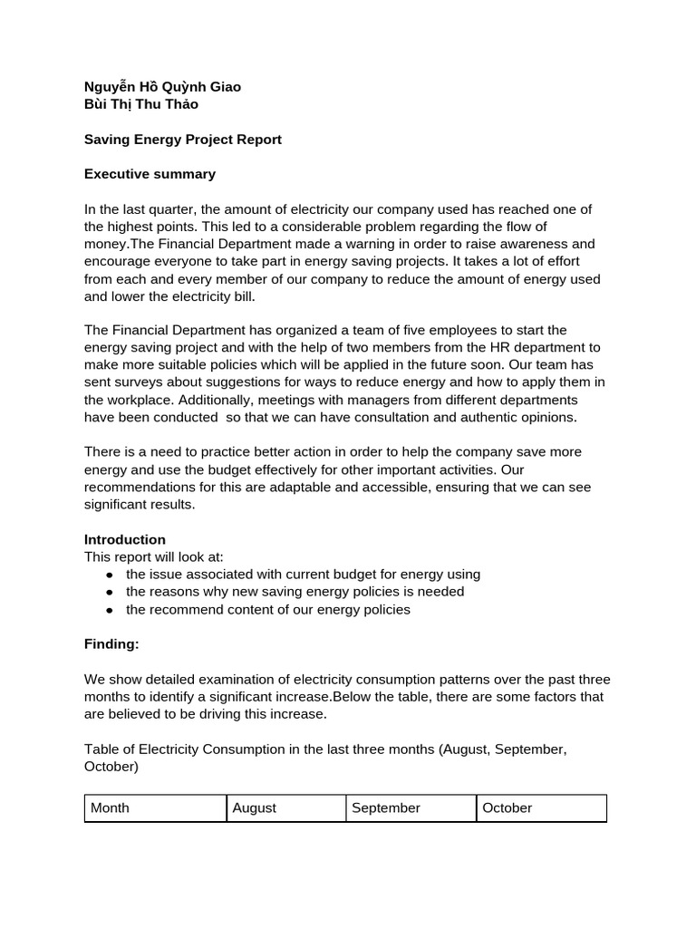 Energy Saving Project Overview | PDF | Energy Conservation ...