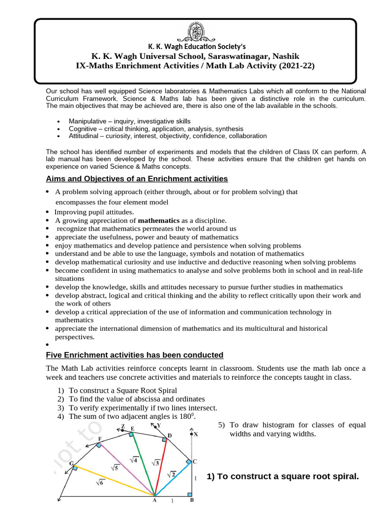 IX Maths Lab Enrichment Activities Overview | PDF | Mathematics | Geometry