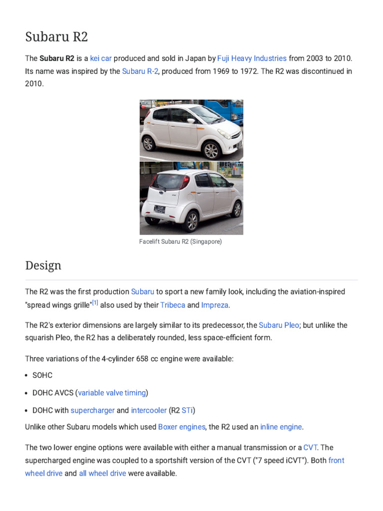 Subaru R2: Overview of the Kei Car | PDF | Vehicles | Motor Vehicle ...