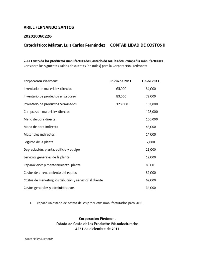 Estado de Resultados y Costos 2011 | PDF | Estado de resultados ...
