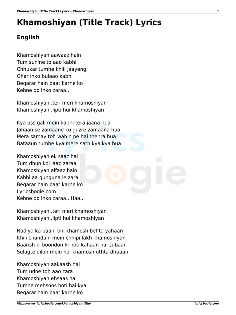 Khamoshiyan Title Track Lyrics | PDF