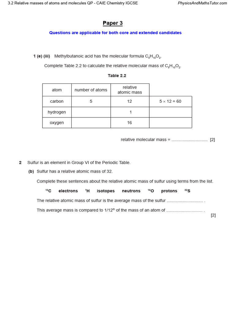 Relative Molecular Mass Calculations Guide | PDF | Molecules | Oxide