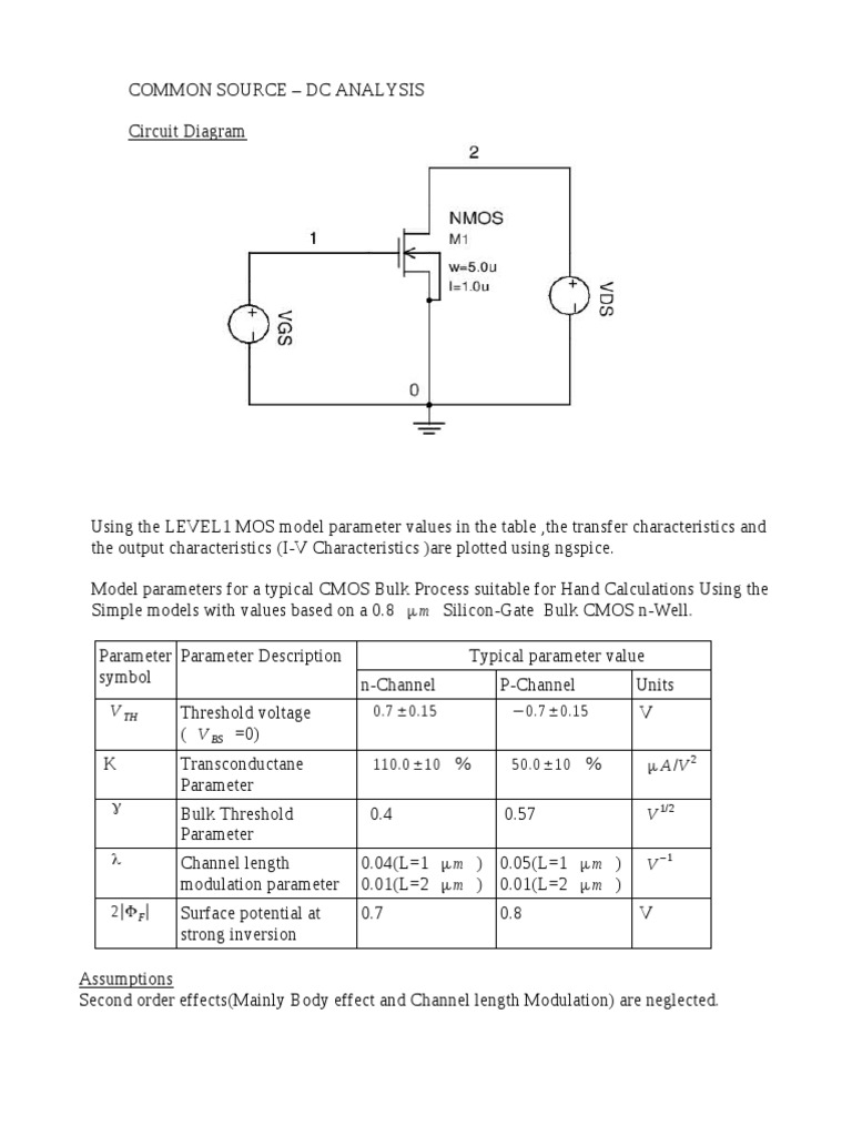 DC Analysis of Common Source MOS Circuit | PDF | Mosfet | Field Effect ...